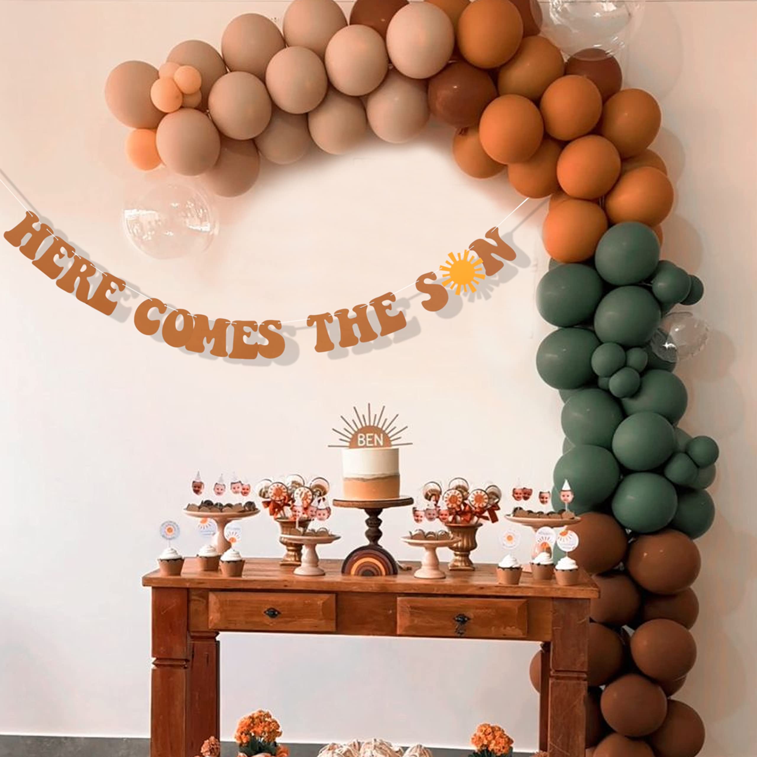 Here Comes The Son/Sun Baby Shower Banner - dekoracja na baby shower, 'It'S A Boy, Baby Shower Party rekwizyty fotograficzne' baner, girlanda z literami chłopca (BANNER COME SUN)
