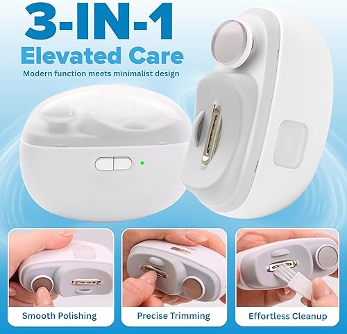 Miniatura 2 de Aethora - Cortadora de uñas eléctrica 3 en 1 con luz LED, lima de uñas y almacenamiento de polvo, recortadora de uñas eléctrica silenciosa, segura