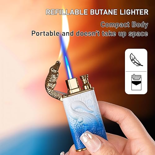Miniatura 5 de Encendedor de antorcha, encendedor mágico de cocodrilo de doble llama, encendedor de butano fresco, encendedor creativo a prueba de viento con