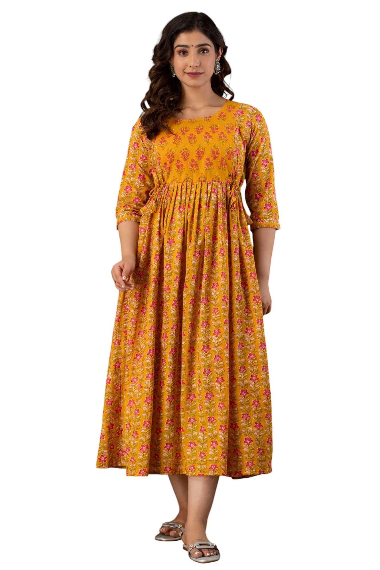 Women's Pure Cotton Maternity Gown Dress | Maternity Feeding Kurta | Yellow Feeding Nighty Kurti with Zippers-image-48
