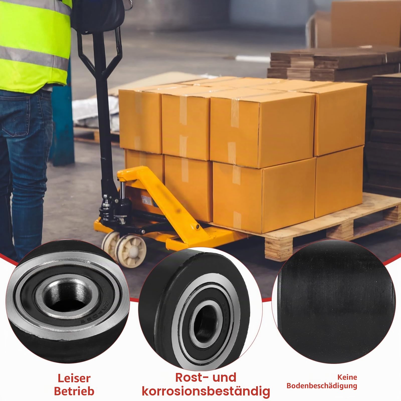 SWAWIS 4 Stück Hubwagen Rollen Gummirollen mit Kugellager 80x70 mm Achse 20 mm Rollen Stoßdämpfend verschleißfest für Hubwagen Palettenhubwagen Ersatzrollen Tragfähigkeit 600kg