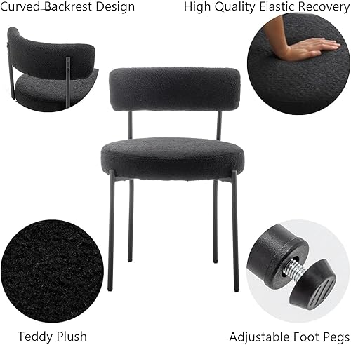 Miniatura 5 de Black Boucle - Juego de 6 sillas de comedor tapizadas con patas de metal negro, sillas de comedor redondas modernas para comedor, cocina