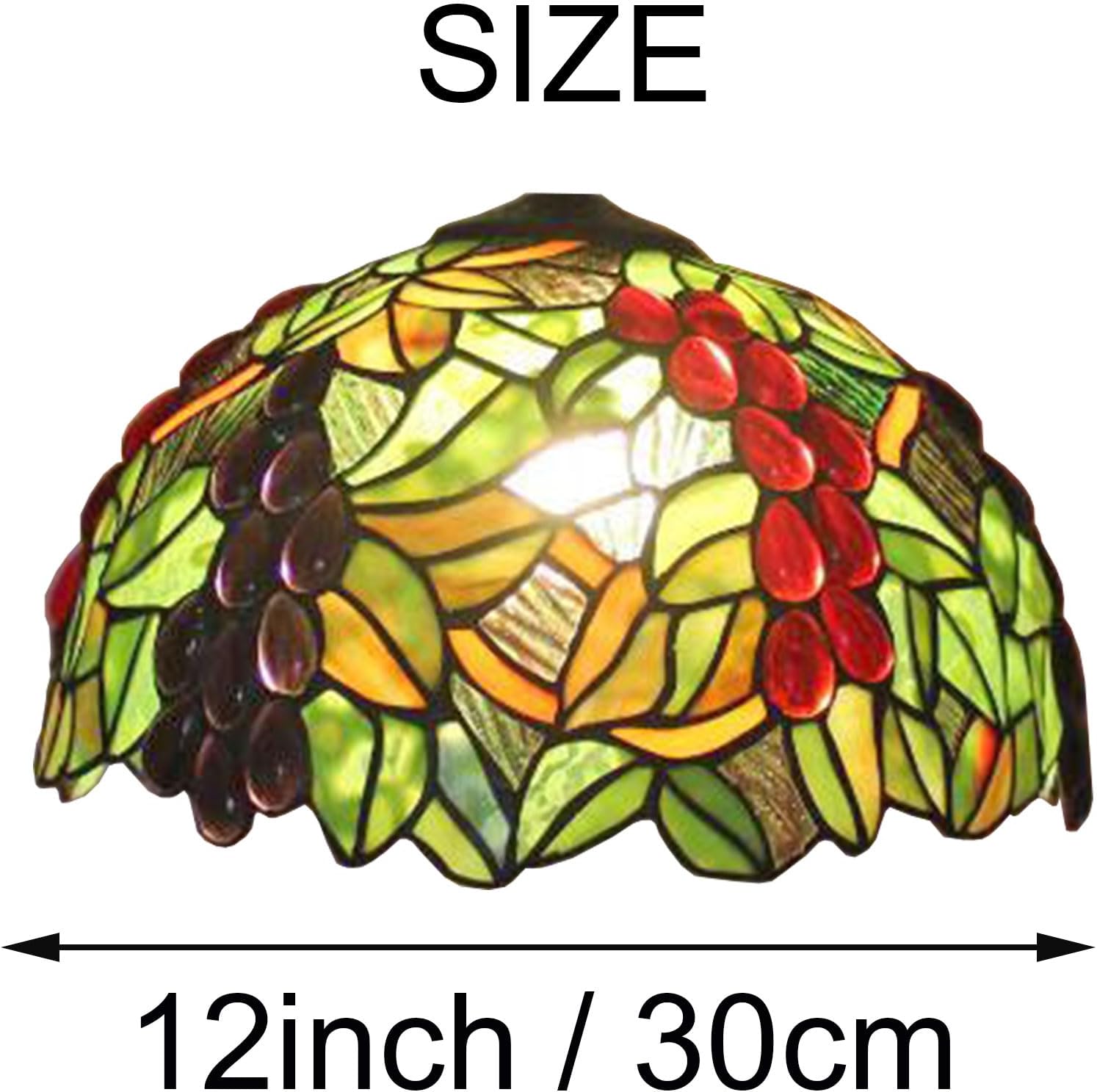 Tiffany Style Lampshade Replacement with Cap, Mediterranean Grapes Stained Glass Lamp Shade Crystal Beads Green Leaf Only for Floor Lamps Table Lamps Pendant Lamps,12"