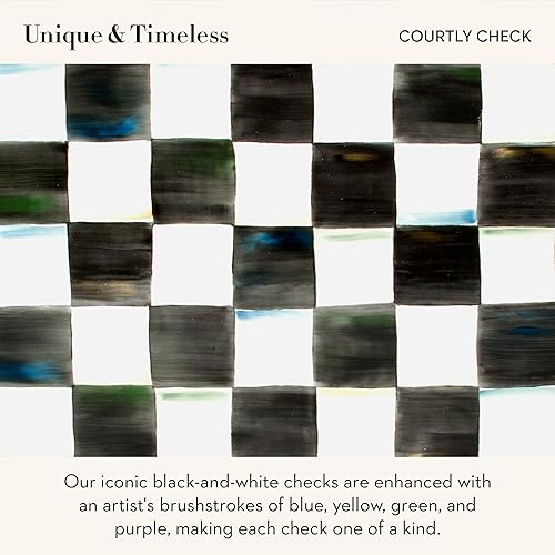 Miniatura 3 de MACKENZIE-CHILDS Bandeja de Servir con Pedestal Esmaltado, Plato Decorativo para Alimentos, Pequeño, Cuadros Cortesanos en Blanco y Negro