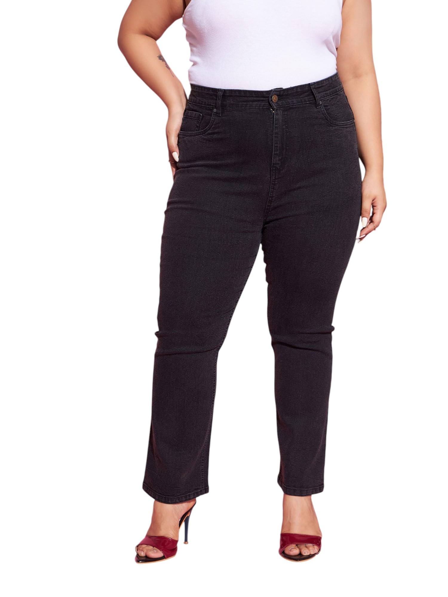 sassafras curve Women's Straight Fit Jeans (SFJEAN0339 Black-picture-25