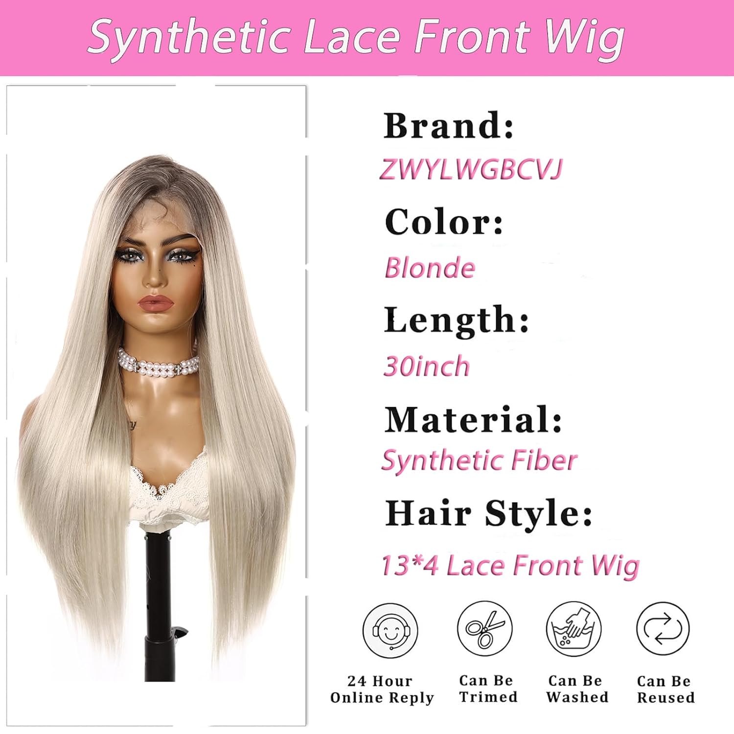30 inch 13×4 Pre-Plucked Synthetic Lace Front Wig with Baby Hair for Women Long Straight Glueless Heat Resistant Fiber Wigs Ready to Wear