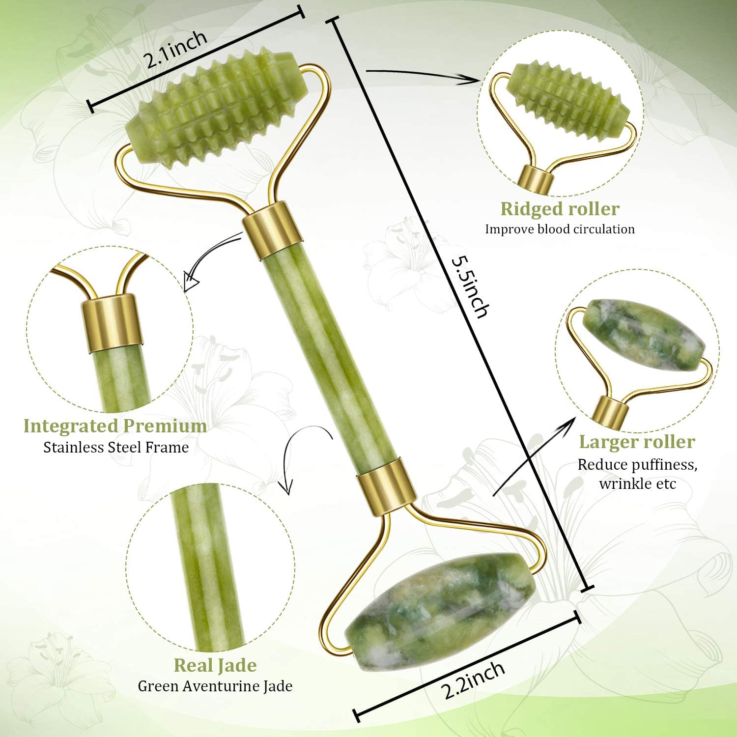 Jade Roller and Gua Sha set, Face Roller for Wrinkles and Lifting, All Natural Jade Stone, Anti-Aging Facial Roller, Skin Care for Face, Neck, Forehead, Eyes, Wrist, Shoulders and Legs