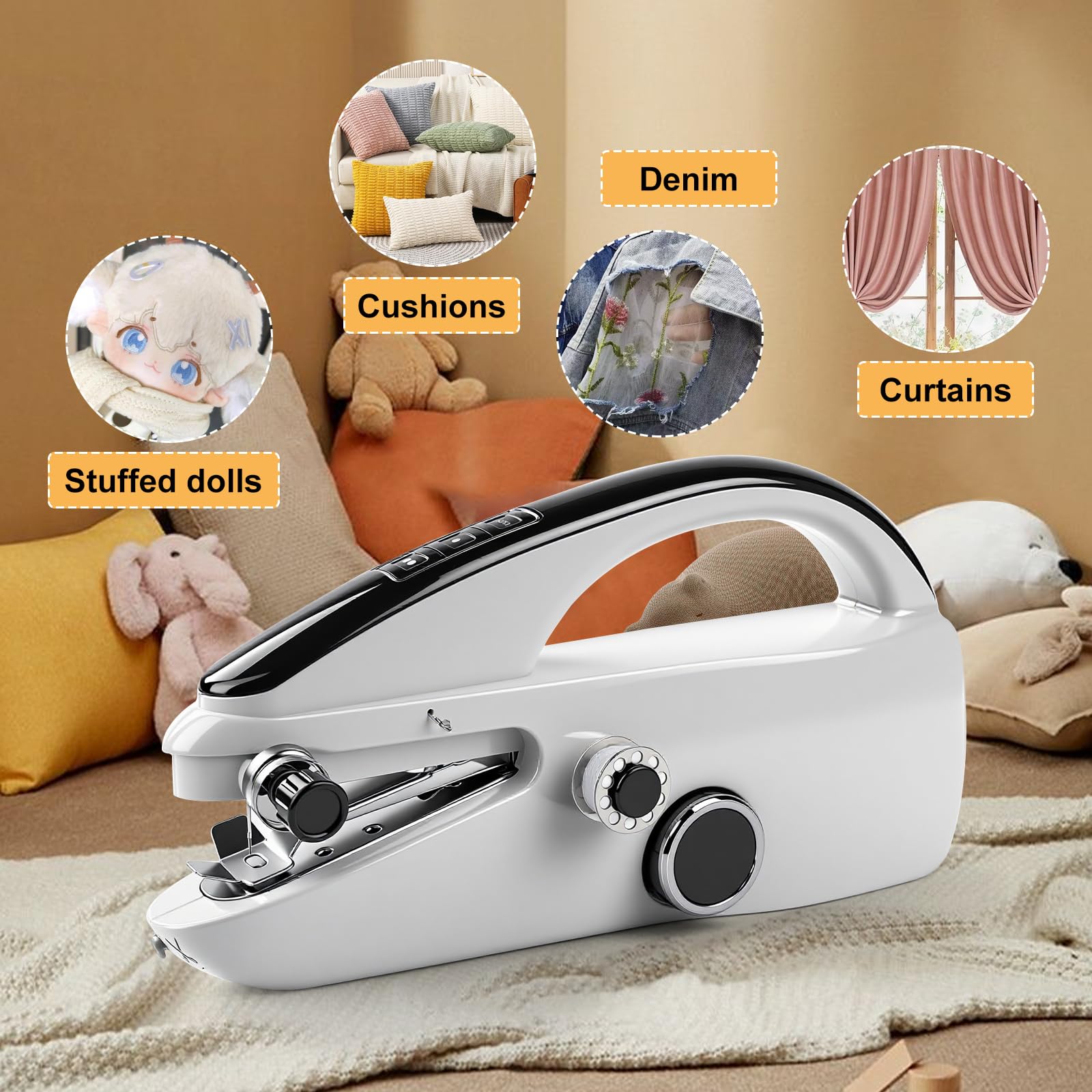 Macchina da cucire portatile e kit per principianti con doppia alimentazione, set di macchine da cucire portatili con scatola portaoggetti, 20 fili, aghi, forbici per riparazioni domestiche e