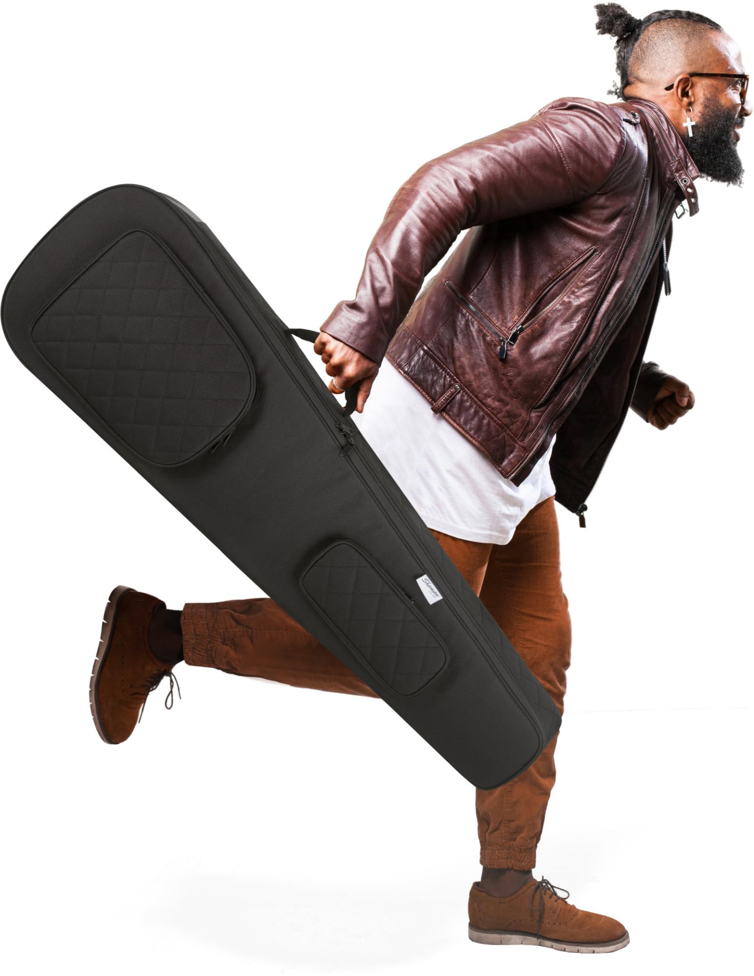 Shaman EBBT-2122BK E-Bass Tasche - Dick gepolsterter Gigbag für E-Bässe - Verstellbare Halsstütze mit Klettsicherung - Gepolsterte Außentaschen - Extra Tablet-Fach - Versenkbare Rucksackgarnitur