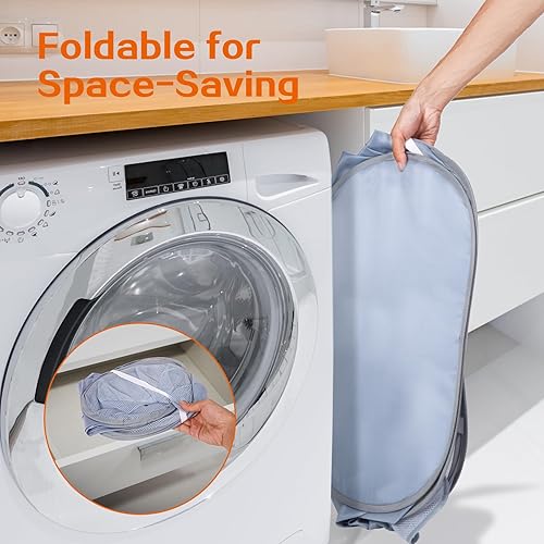 Miniatura 6 de Cestas de lavandería plegables duraderas, cesta plegable para la lavandería, cesta resistente de 3 compartimentos, bolsillo práctico y cestas de