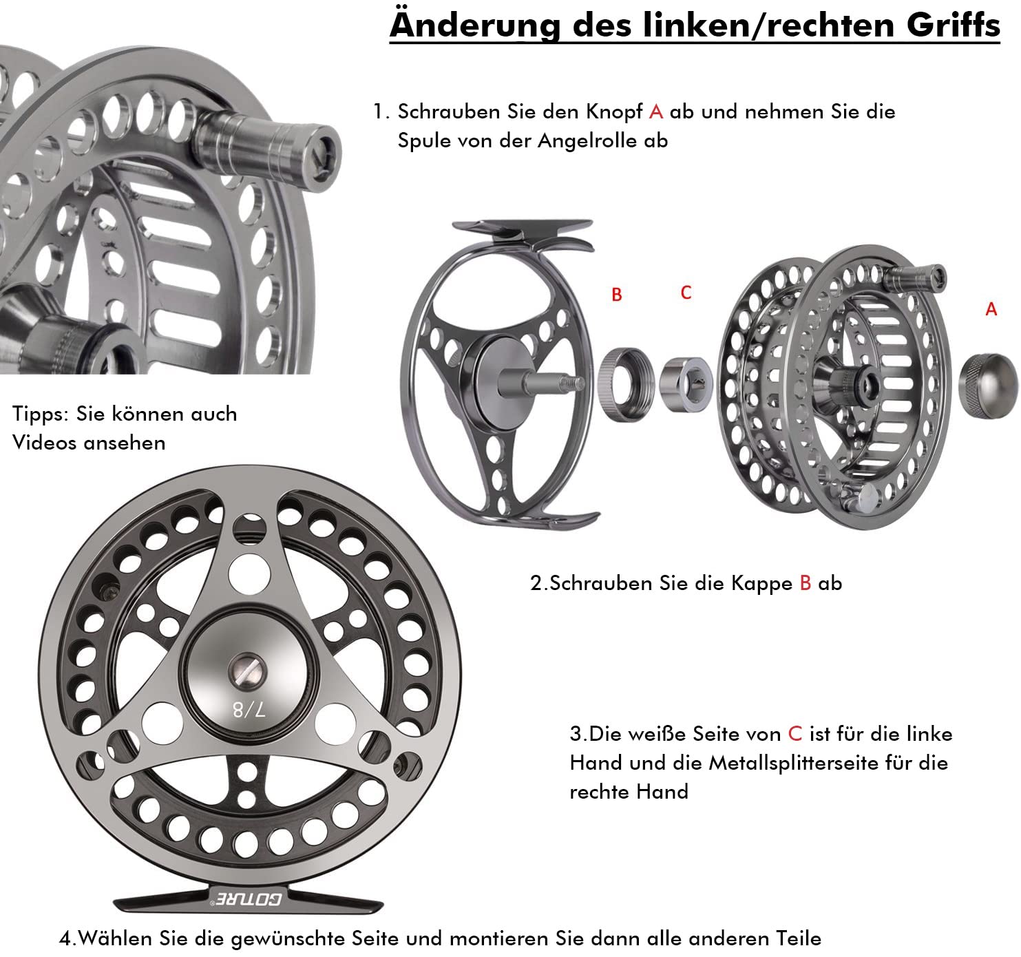 Goture Fliegenfischerrolle 3/4 5/6 7/8 9/10 Angelrollen, Fliegenfischen Rollen wasserdicht,Große Bohrung Druckguss Fliegenrolle 2 + 1BB Aluminiumlegierung Pre-Loaded Forellen Fliegenrollen