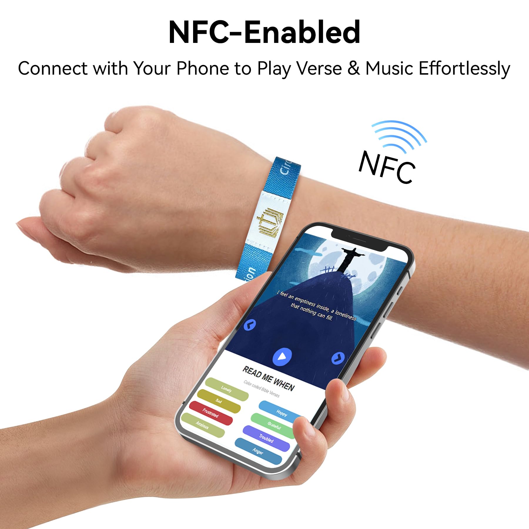 Bribejat NFC-Enabled Bible Verse Bracelets, Elastic Wristbands for Comfortable All-Day Wear, Play Verses & Musics via Mobile
