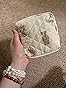 uekeboag Small Quilted Cotton Makeup Bag for Purse, Cosmetic Bag with Compartments, Cotton Aesthetic Makeup Bag, Travel Toiletry Pouch, Key Pocket Lipstick Bag Card Holder Data Cable Organizer（01White Bear） 7ounces