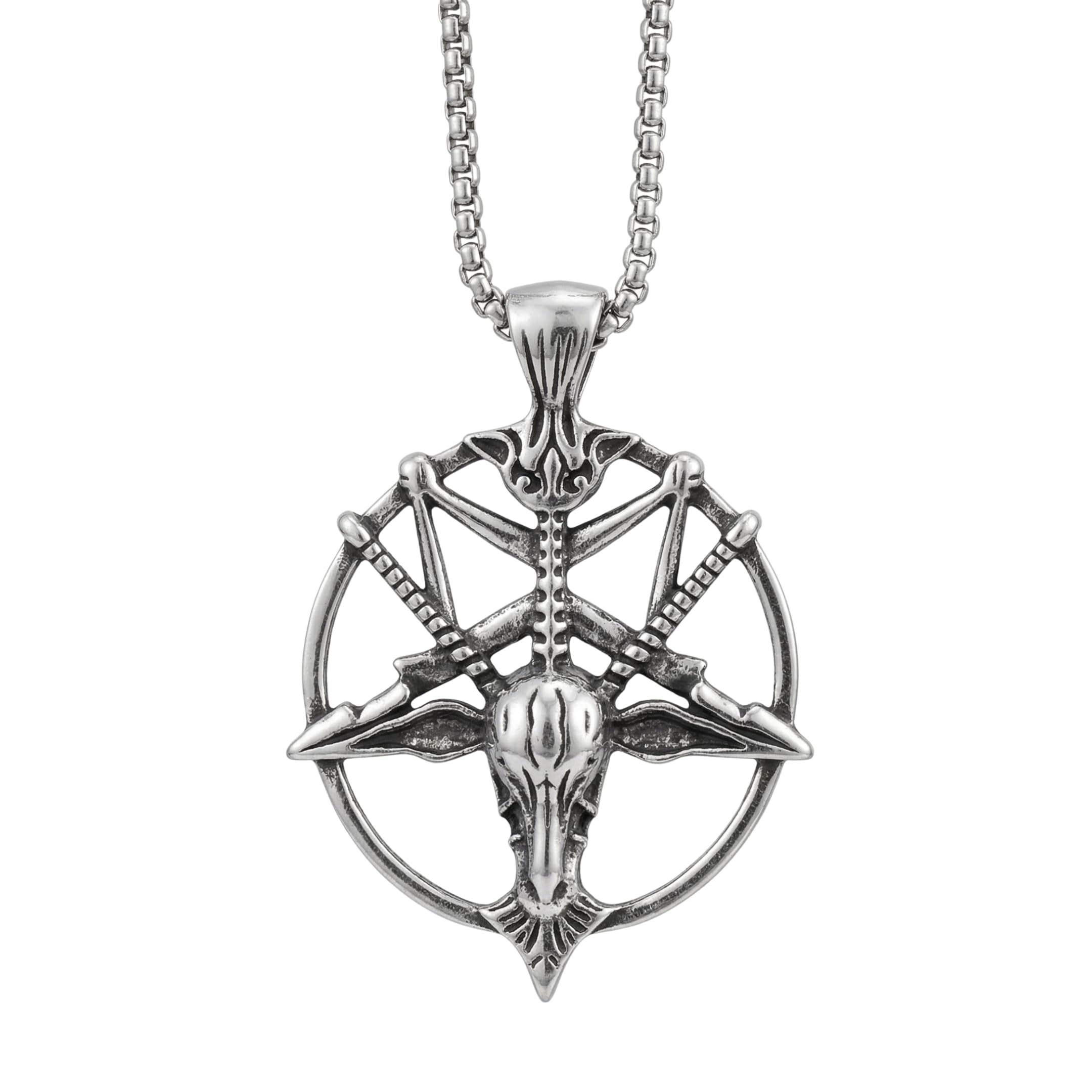 the men thing PENTAGRAM GOAT - 41mm Titanium Steel Pendant with 23inch Round Box 4mm Chain for Men & Boys-picture-16