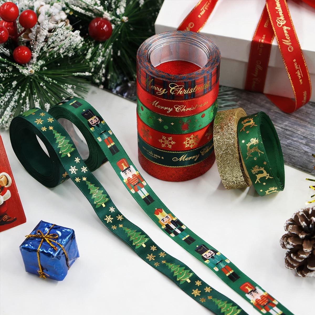 50 Yards Dekoband Weihnachten Schleifenband Geschenkband Stoff Weihnachten
