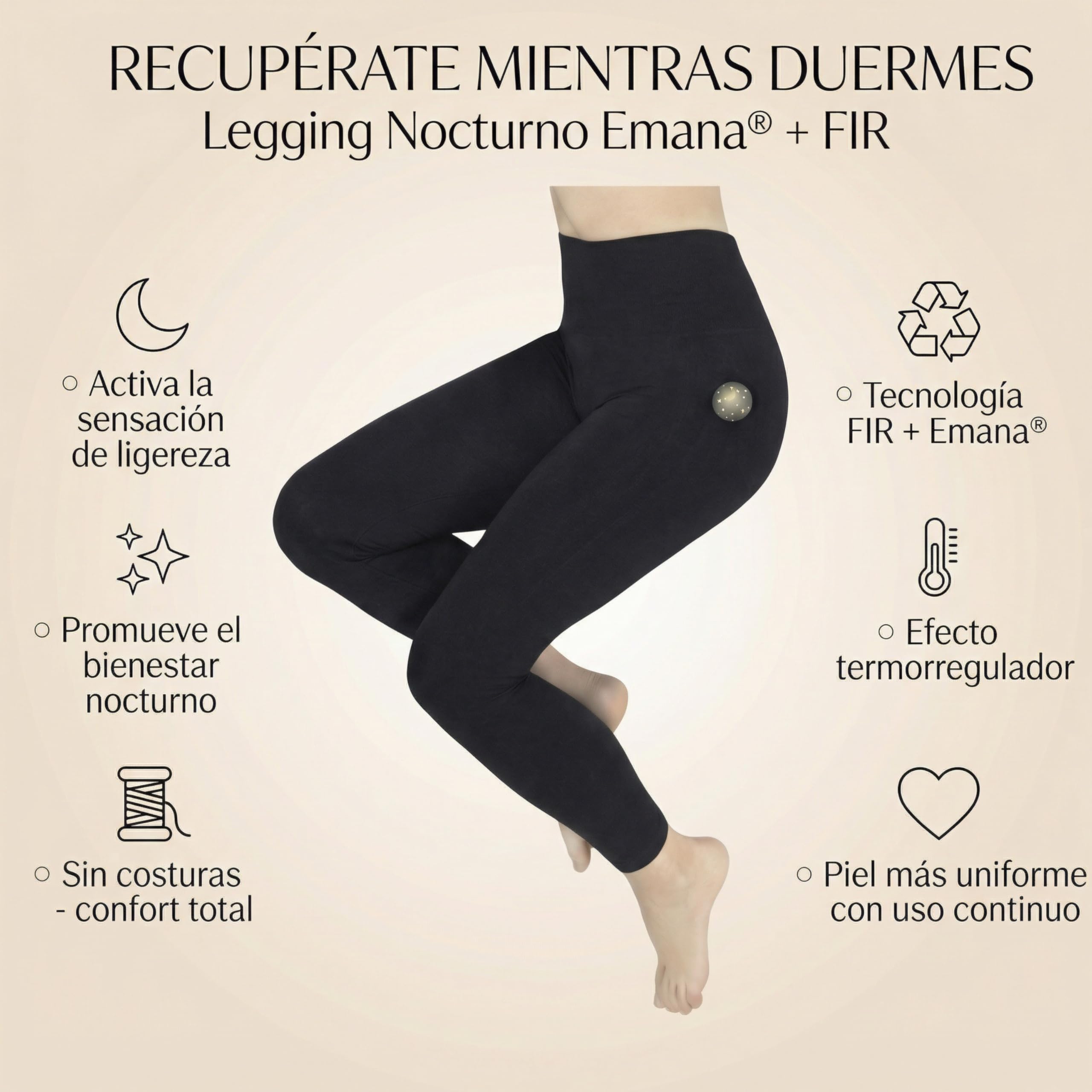 ANAISSA Legging de Drenaje Nocturno Nina con tecnología FIR Emana® | Reduce Celulitis, Mejora circulación y estiliza piernas Mientras duermes