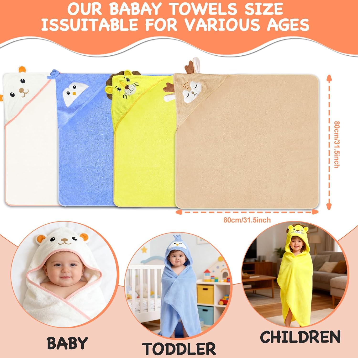 Baby Bath Supplies Baby Stuff Baby Gifts Newborn Gifts 4 Pack Baby Hooded Towel Baby Towel Toddler Towels Kids Hooded Bath Towels