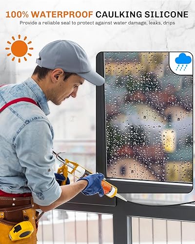 Miniatura 3 de WELLUCK Masilla de Silicona Negra, Sellador de Silicona Adhesivo 100% Impermeable, para RV, Cocina, Baño, Ventana, Puerta, Vidrio, 10.2 FL.OZ300ML