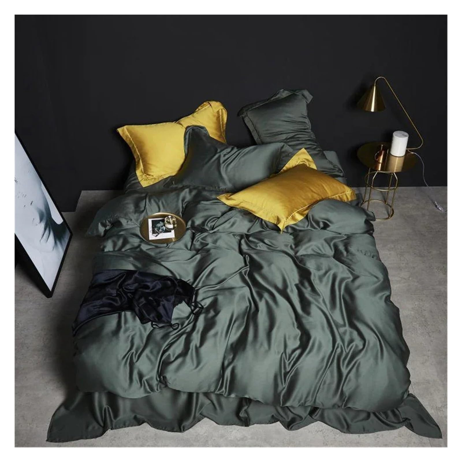 Sbcgfy D Silk Green Bedding Set Beauty Ouble Queen King, Uvet Cover Be Linen Set Fitte Sheet Pillowcase,Cotton Uvet,-Queen