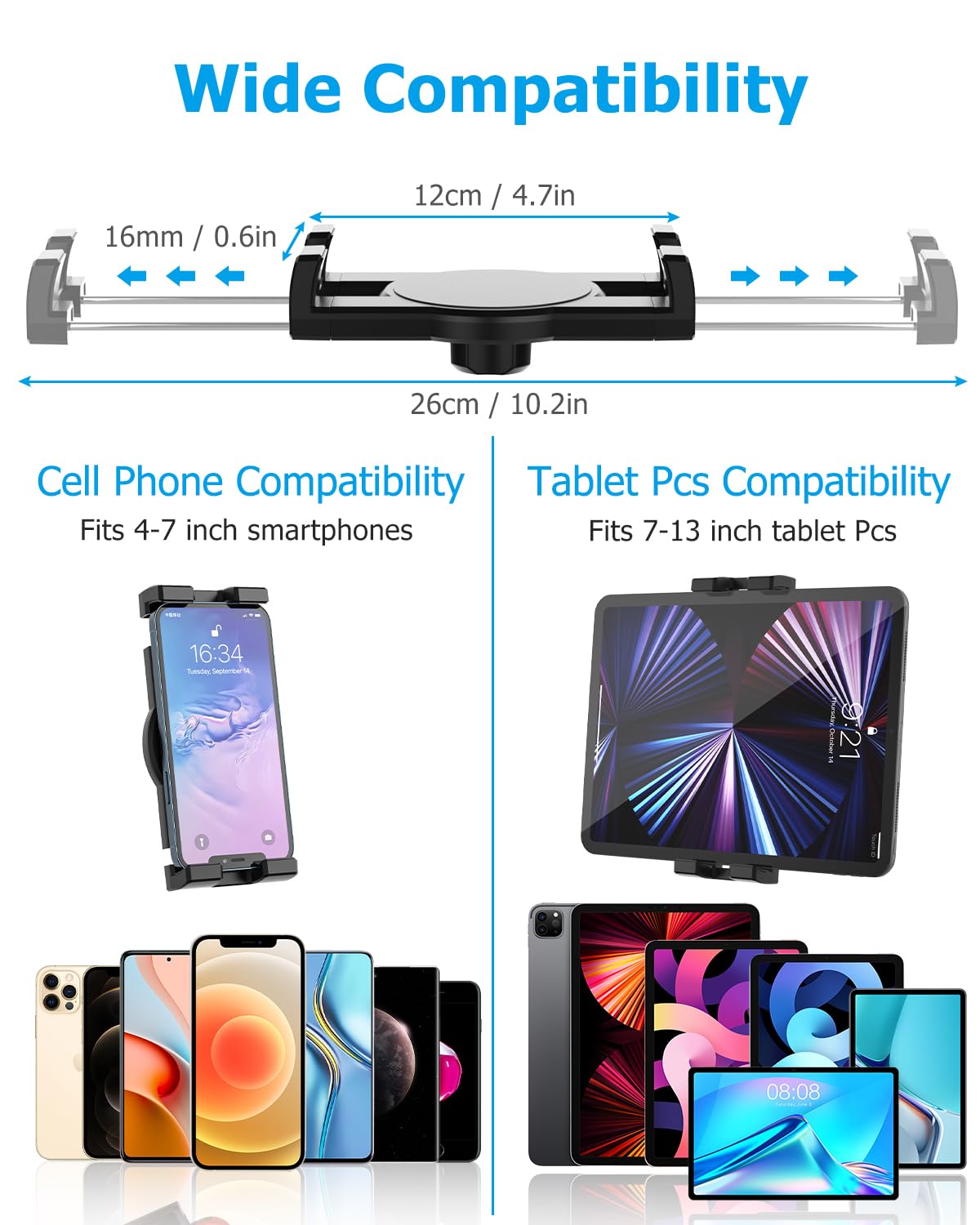 Ultra-elastyczny uchwyt na tablet samochodowy uchwyt na kubek - [Aluminiowe regulowane magiczne ramię] uchwyt na kubek do samochodu ciężarowego na tablety, telefony komórkowe, iPad, Galaxy Tab