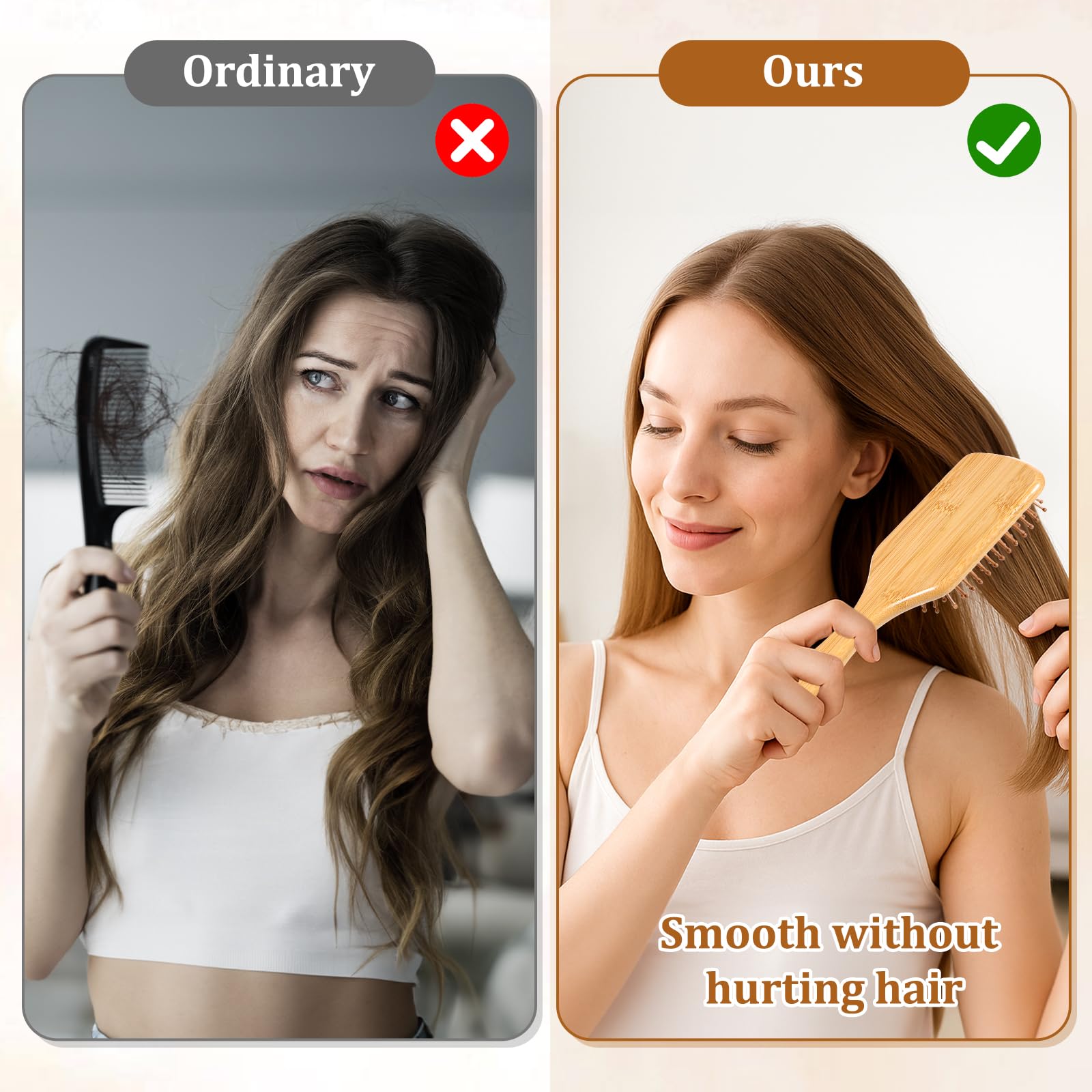 simarro 10 spazzole per capelli in legno di bambù, antistatiche, per massaggi del cuoio capelluto, setole in bambù, per la crescita dei capelli ricci e lunghi, per donne e uomini