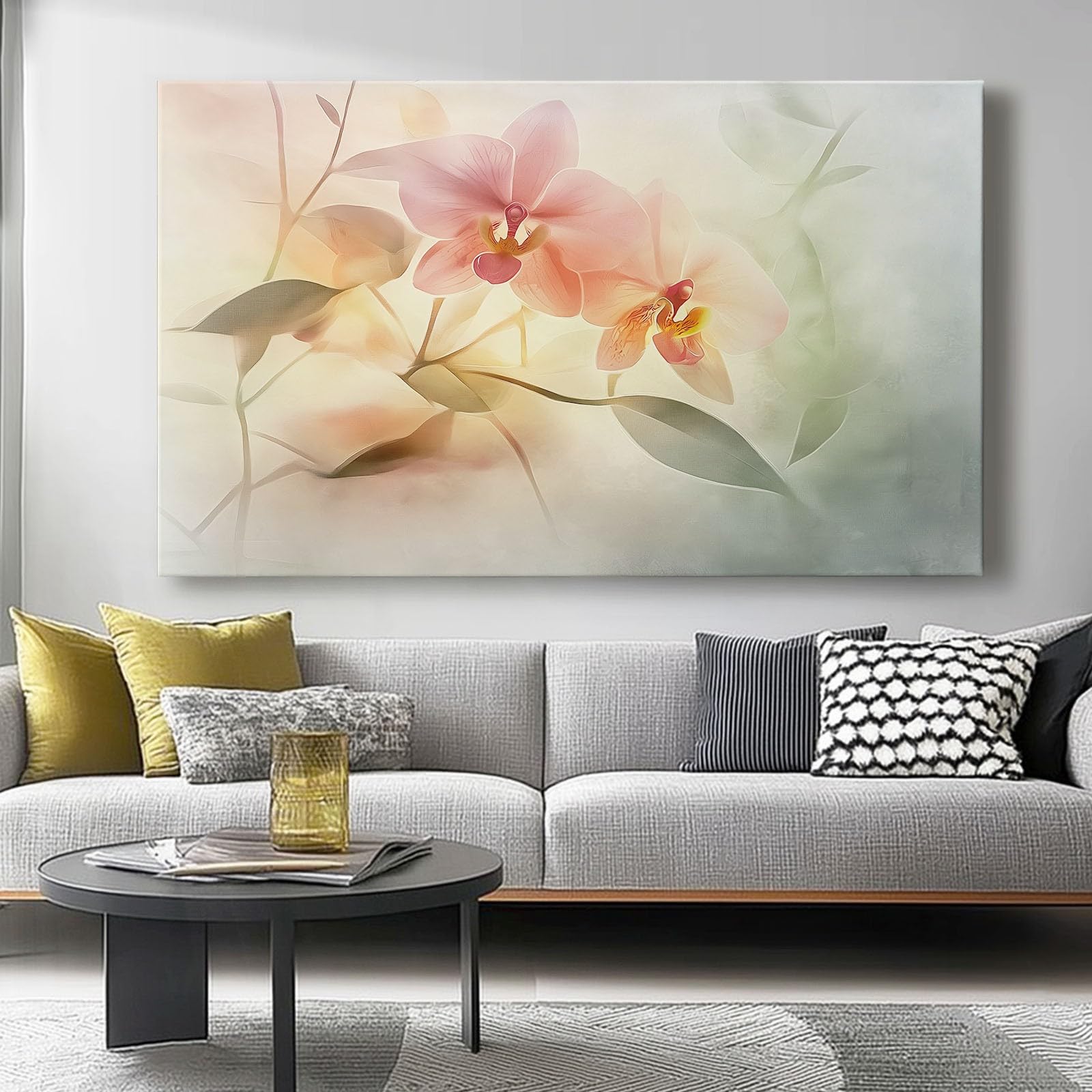 Canvas Wall Art Flowers Orchids Watercolor Canvas Prints Poster Modern Wall Artwork Pictures Pink light yellowfor Living Room Bedroom Home Office Restaurant Wall Decoration 60L x 40W cm