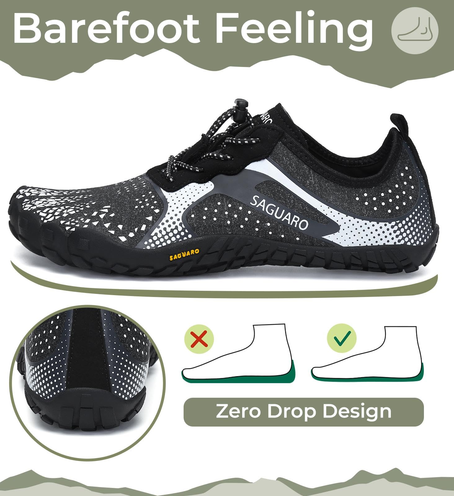 SAGUARO Scarpe Barefoot Minimaliste Uomo Scarpe da Trail Trekking Scarpette da Scoglio