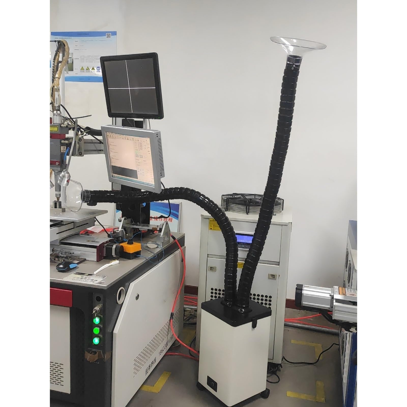 200W Aspiratore Fumi di Saldatura con Interruttore a Pedale, Aspiratore Fumi Laser Professionale, 2 Tubi Flessibili/Filtro a 3 Stadi / 5 velocità di Aspirazione