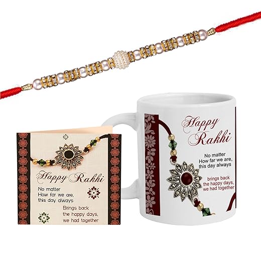TIED RIBBONS Bhai Dooj Rakhi for Brother with Gift | Coffee Mug (10 Oz) | Bhai Rakhi Card | Bhai Dooj Tikka Set - Bhai Dooj Gift Rakhi Bracelet for Brother Rakhi for Bhaiya Dooj