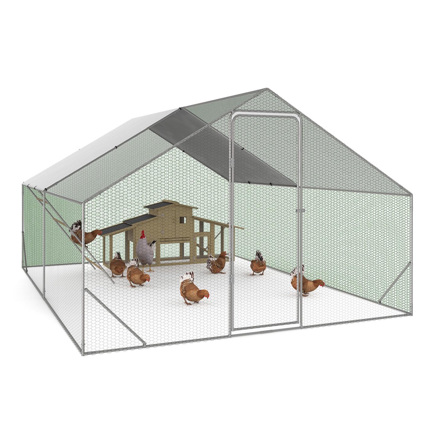 IDMarket – Recinto gallinero 12 m² 4x3 M con percha grande 4 niveles de madera, acero galvanizado
