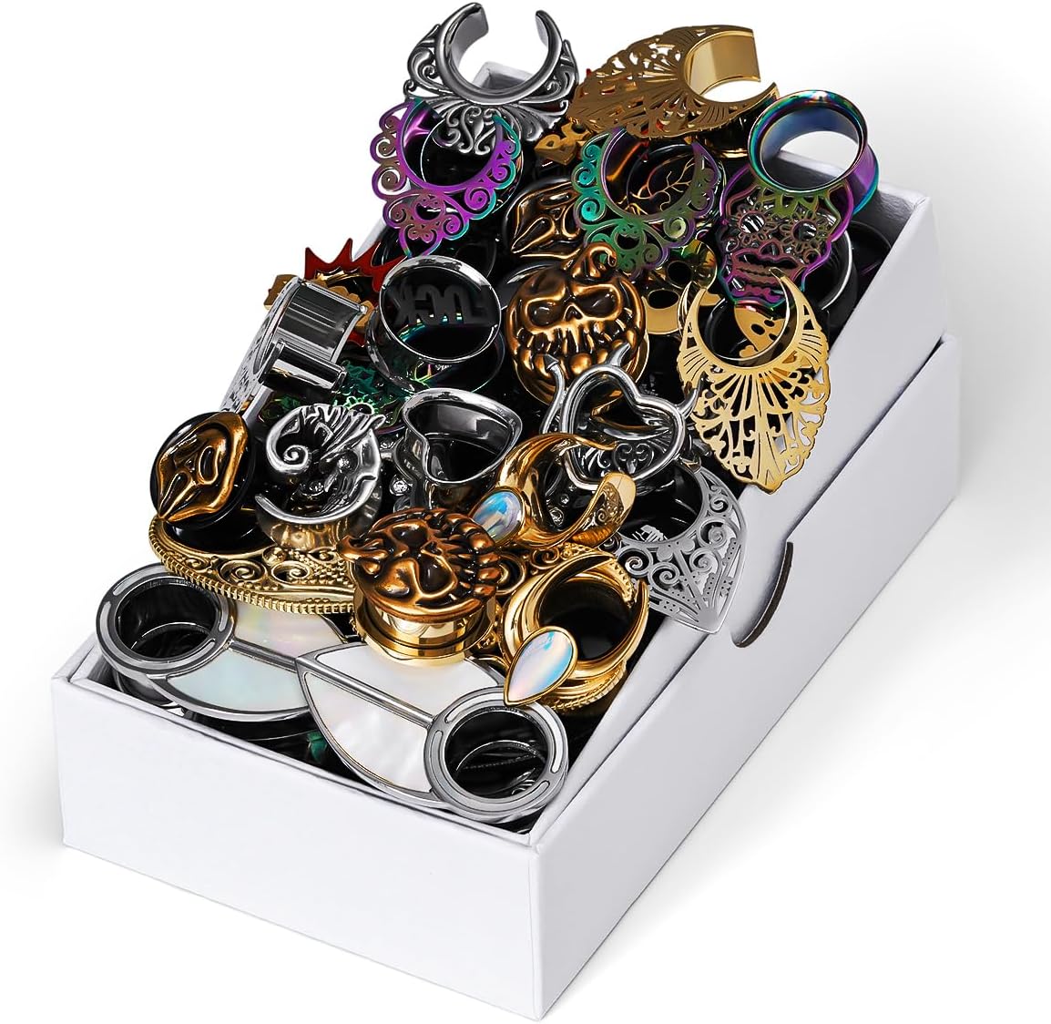 Stainless/Acrylic Ear Gauges Plugs Tunnels, 10 Pairs Random Assorted Styles Gothic Punk Body Piercing Stretchers Expander.
