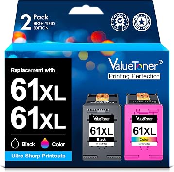 Valuetoner 61XL Ink Cartridges Replacement for HP 61 Ink Cartridge Combo Pack 61XL Works with HP Envy 4500 4502 5530 Deskjet 2540 3510 OfficeJet 4630 Printer 1 Black, 1 Tri-Color, 2-Pack