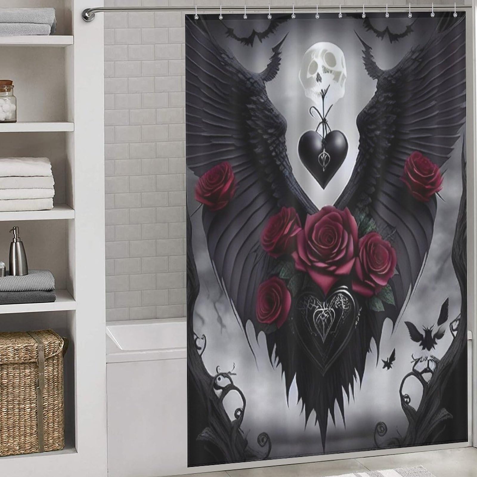 PAZZK Rose Fabric Shower Curtain, Bathroom Shower Curtains Resistant with Hooks, Waterproof Polyester, Washable Shower Curtain for Bathroom 60x72Inch（152x183cm）