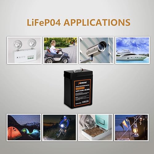 Miniatura 6 de NERMAK Batería de litio LiFePO4 de 6 V 4.5 Ah, batería recargable de fosfato de hierro y litio de más de 2000 ciclos para luz de emergencia,