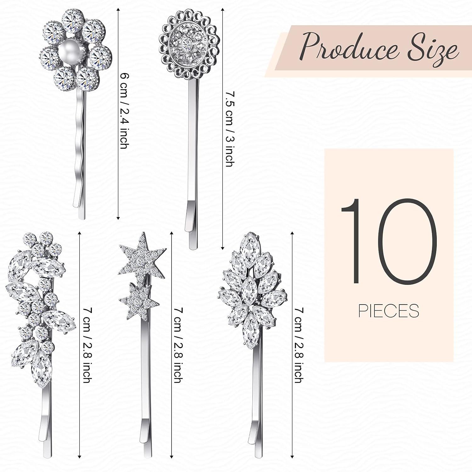 Waydress 10 Pcs Vintage Hair Pins for Women Vintage Rhinestone Bobby Pin Star Decorative Barrette Flower Leaf Feather Sunflower Metal Hair Accessories(Silver)