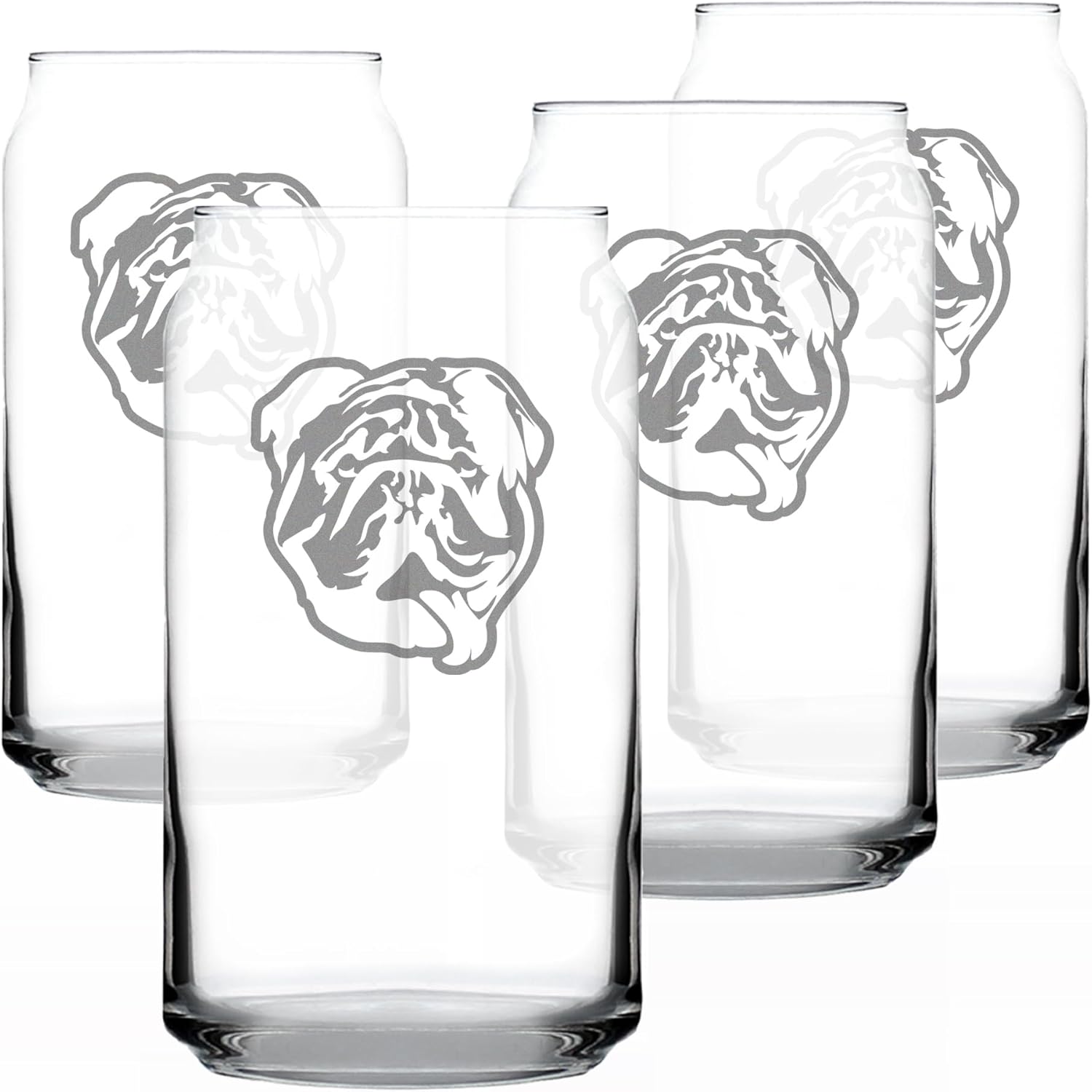 English Bulldog - Beer Can Pint Glass Gifts for Men & Women - Set of 4 - Fun Unique Bulldogs Decor