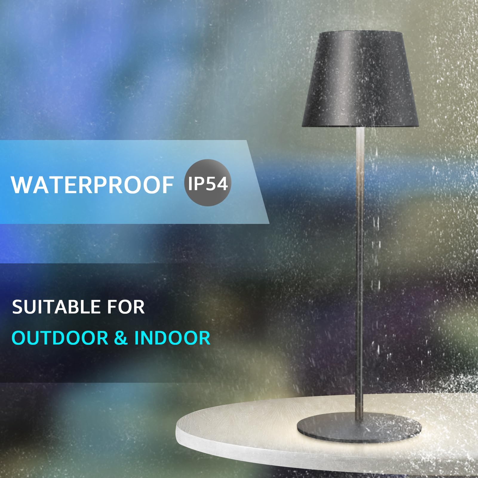 Lampada da Tavolo Senza Fili, Lampada da Tavolo LED Ricaricabile, Touch Lampada da Comodino in Metallo, 8 Cambi di Colore, Protezione IP45, Dimmerabile, Adatta per Interni/Esterni (I/Nero)