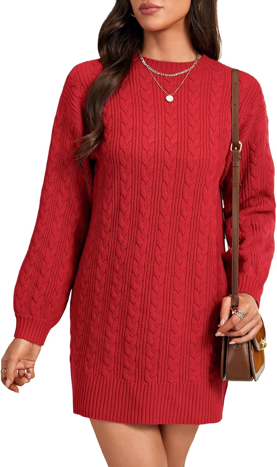 LYANER Women's Pullovers Sweaters Long Sleeve Casual Fall Knit Mini Sweater Dresses - Image 3