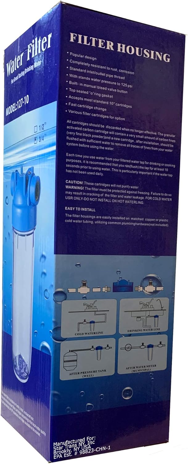 Blасk Frіdау - 40% оƒƒ European Design Transparent Standard 10 inch Water Filter Housing, Presser Relief Button, 3/4” Inlet/Outlet Brass Port, Mounting Hardware Included, Accepts Standard 10”x 2.5” Cartridges (3)