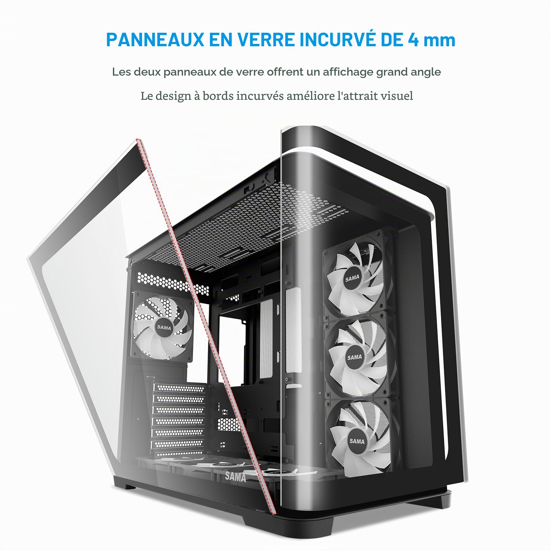Boîtier SAMA V60 ATX, Verre Incurvé, 7 Vent. ARGB, USB-C, Noir