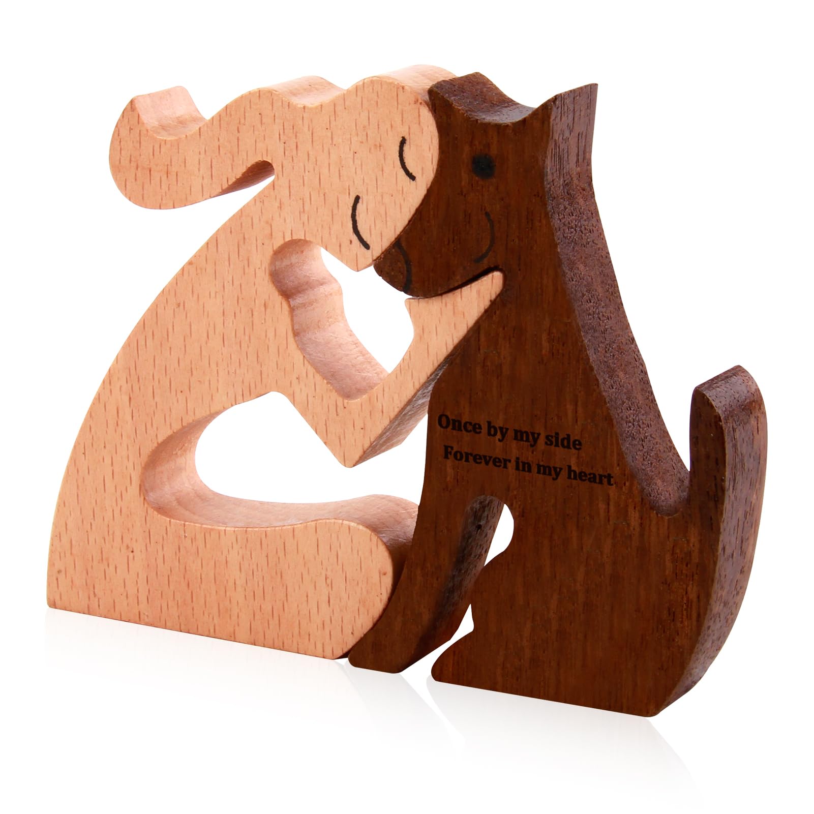 Smomend Figuras de Perro de Madera, 11x8,5cm, Estatua de Perro, Figura Decorativa de Hombre y Perro, Adorno de Oficina y Sala de Estar, Estatua de Colección, Regalo para Amantes de los Perros