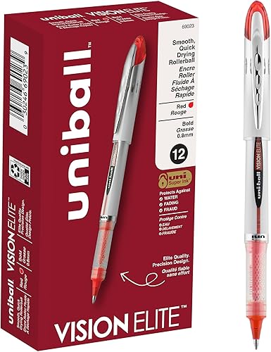 uni-ball Vision Elite - Bolígrafos de punta redonda gruesa (132 de pulgada), color rojo, 12 unidades