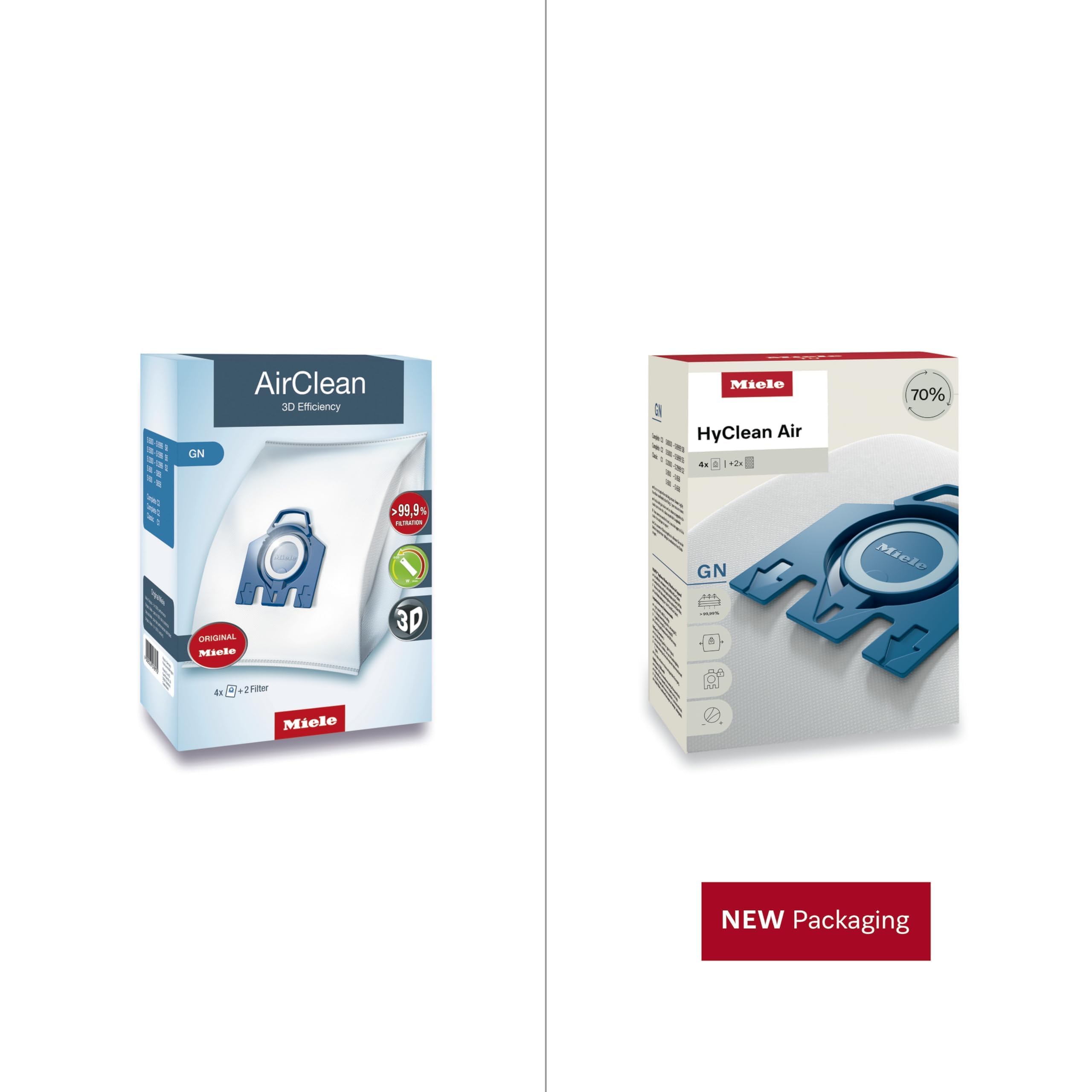 Miele GN AirClean 3D Efficiency Staubsaugerbeutel für Miele Staubsauger, 2 Boxen mit 4 Beuteln und 2 Filtern