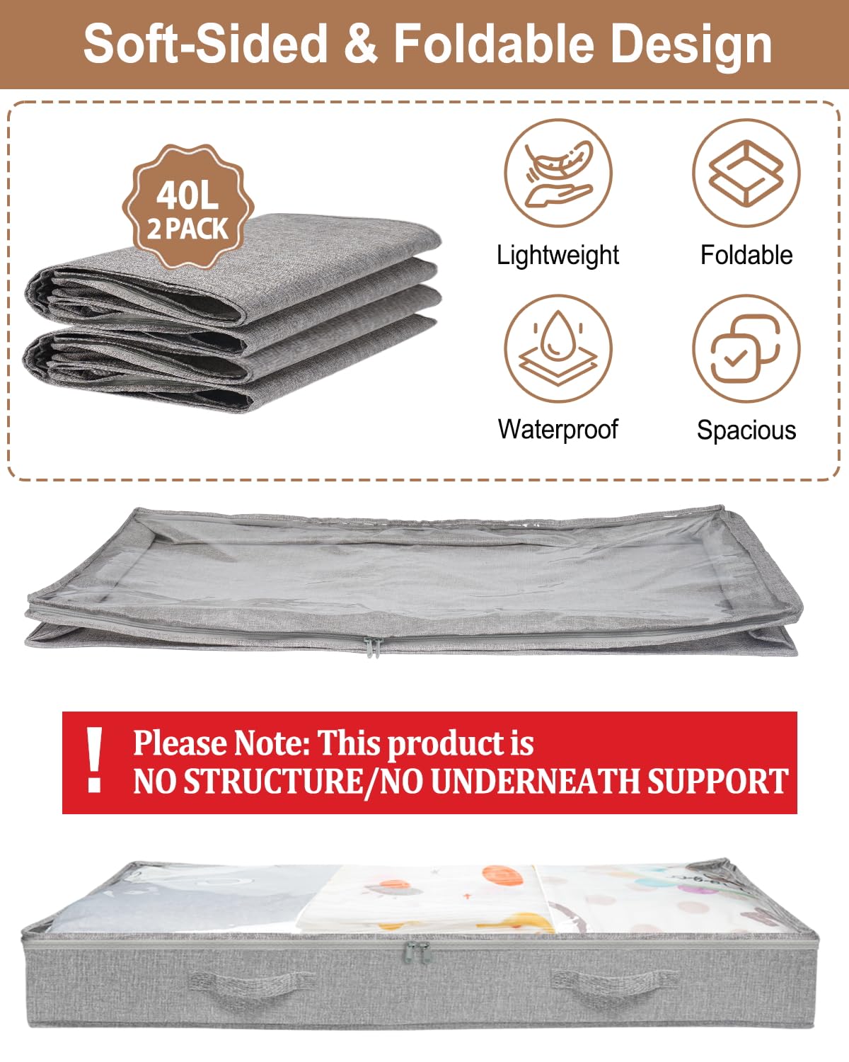 mepure Underbed Storage Bags, 10cm Shallow Under Bed Storage Box with Zip - Image 2