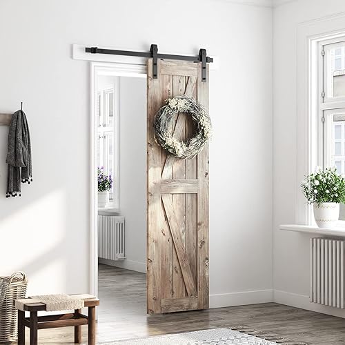 Miniatura 2 de SMARTSTANDARD Kit de herrajes para puerta corrediza de granero de 4 pies, riel de servicio pesado, suave y silencioso, incluye instrucciones