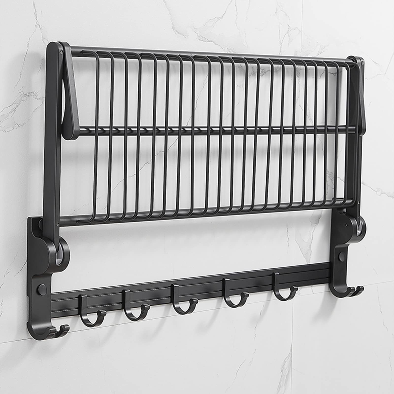 NEECS Porte-Serviettes avec Crochet Porte-Serviettes Auto-adhésif Noir sans perçage Support Mural Espace Pliable en Aluminium pour Salle de Bain et Cuisine, 50 cm (Taille : 40 cm)