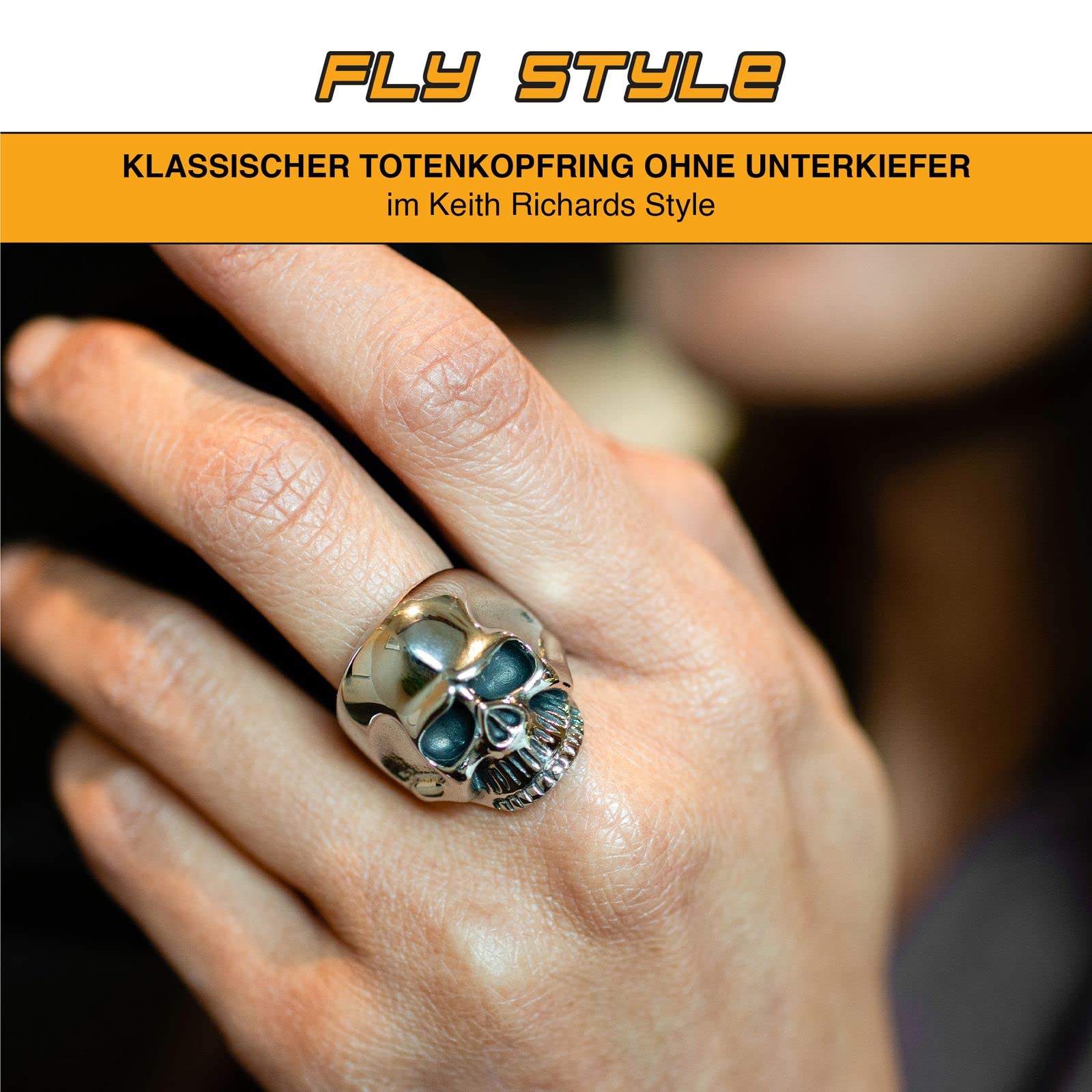 Fly Style Totenkopf Ring aus 316L Edelstahl - Skull Ring - Gothic Schmuck, Totenkopf Schmuck