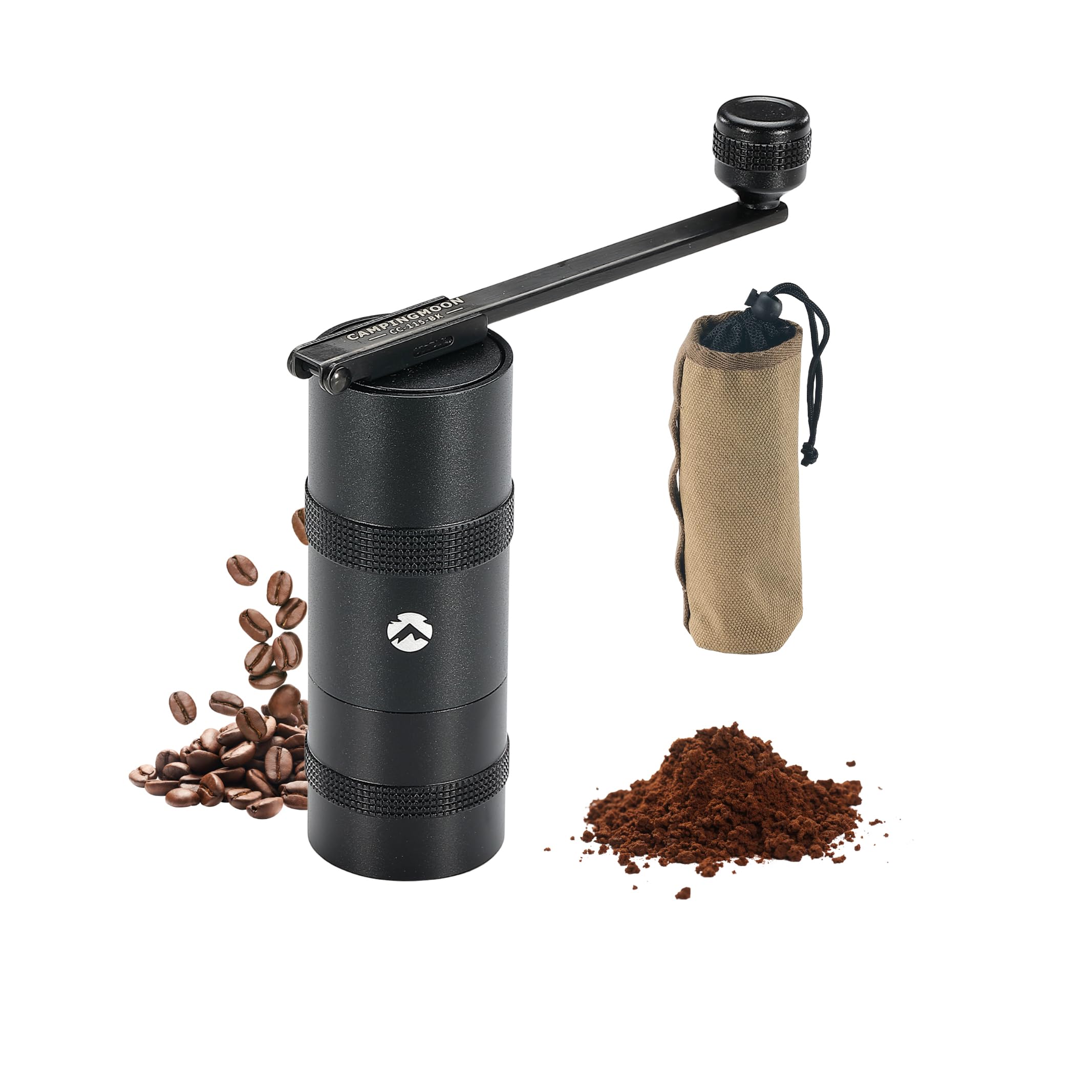 Photo 1 of CAMPINGMOON Portable Manual Coffee Grinder Integrated Foldable Handle CNC Stainless Steel Burr Hand Grinder Professional Conical Mill Camping Hiking Minimalist Overlanding CC-115-BK Black S 14-15g