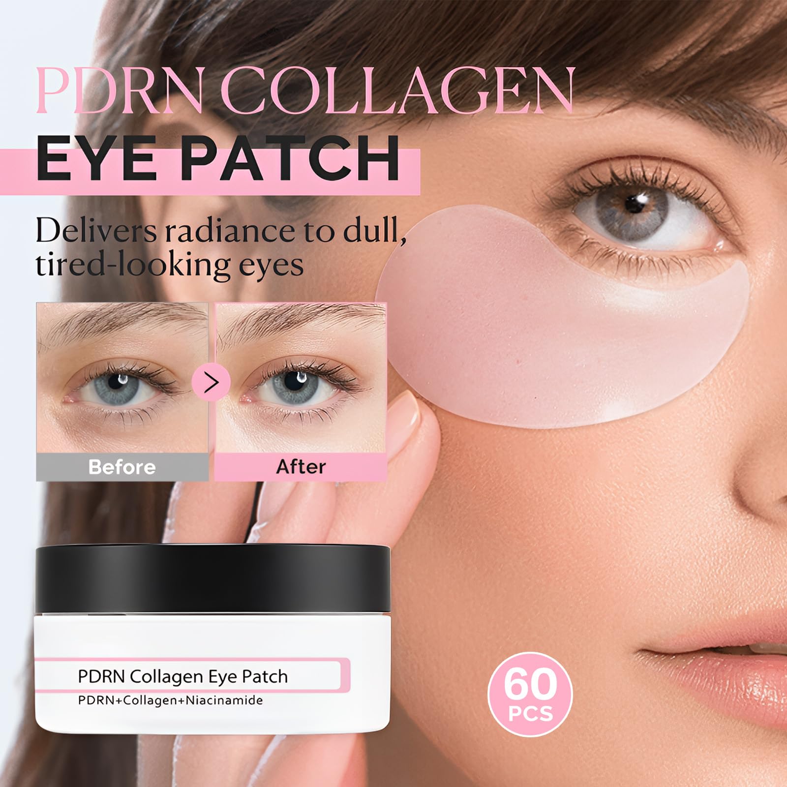 Under Eye Gel Patches, Pink Collagen Eye Patches with Niacinamide - Image 2
