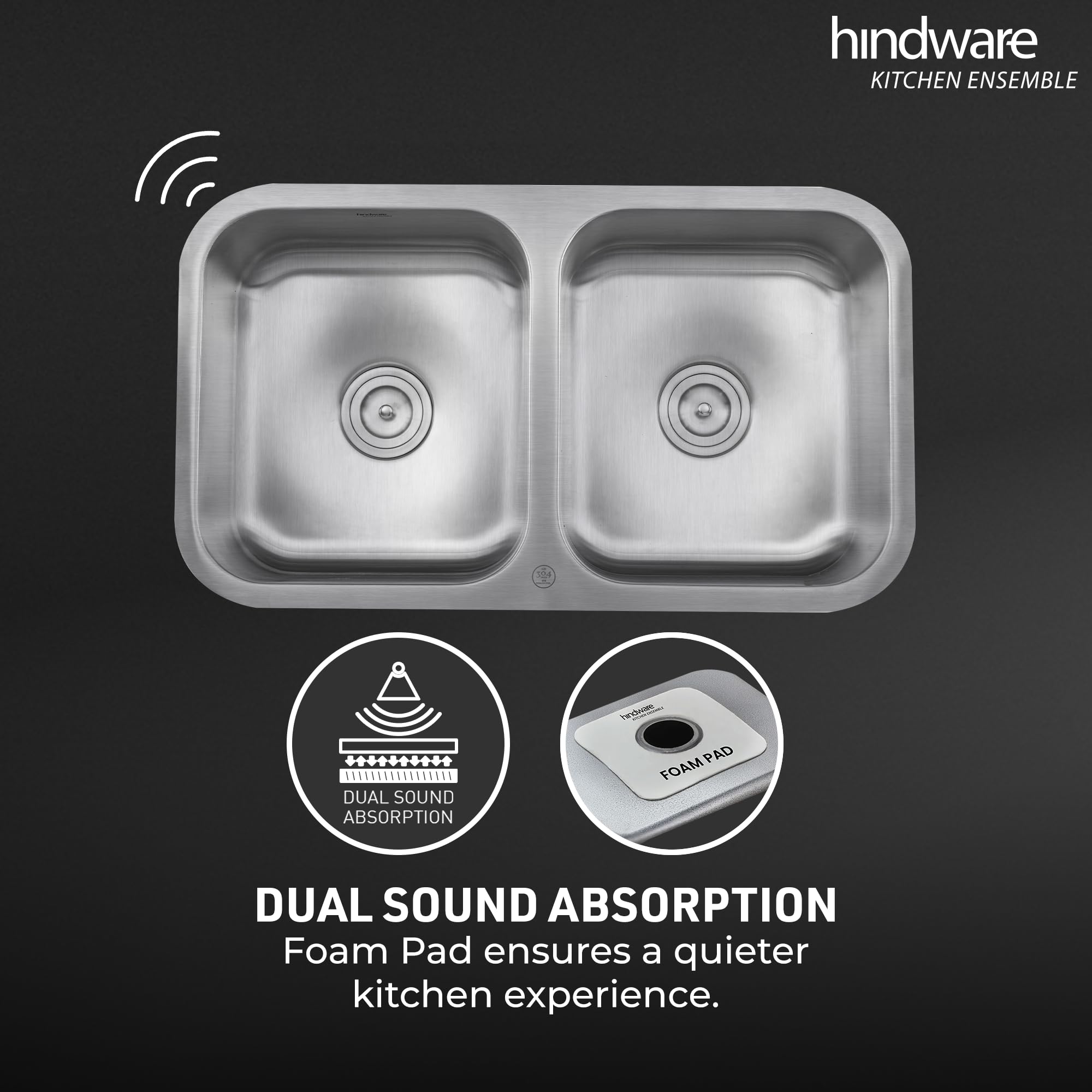 Hindware Kitchen Sink 31"x18"x8"| 304 Grade Stainless Steel | Pressed Double Bowl Sink with Waste Coupling | 25 Yrs Warranty on Product by Brand (Imperio UM, Matt) 3